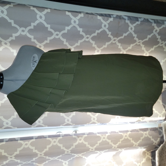 Mascomoda One Shoulder Dress W/Belt  New Army Green NWT Adorable!  Size Medium - Picture 3 of 12